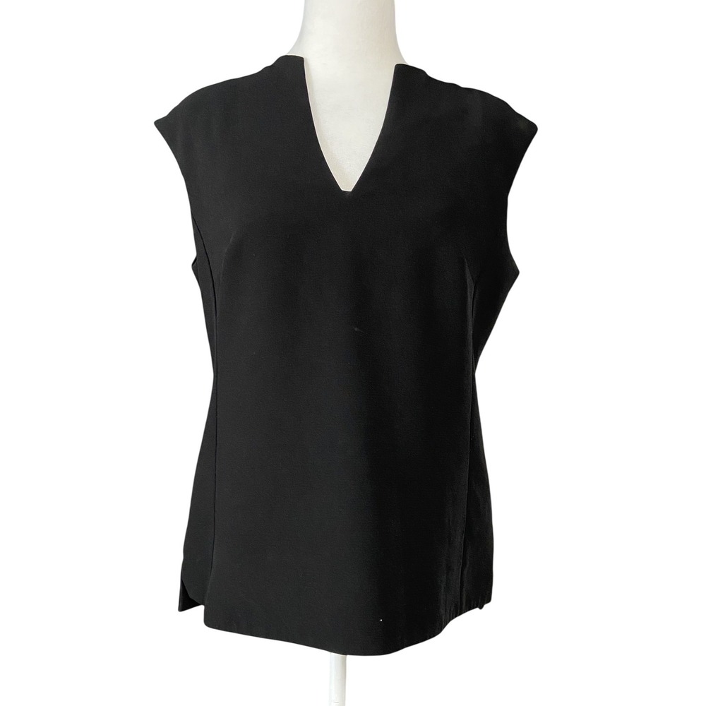 Ted Baker Blouse Womens 3 Black V Neck Sleeveless Zip Back Lined Stretch Top